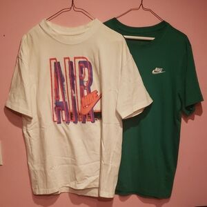 Lot 2 Nike Air White and Solid Green T-Shirts Size M Medium Athletic Vintage